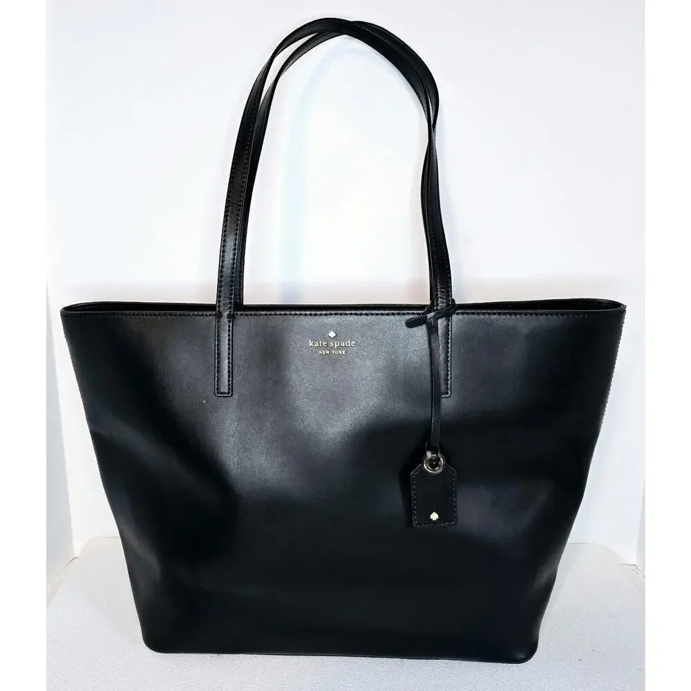 KATE SPADE Janie Tote Shopper Bag Women's Classic Logo Large Black Leather